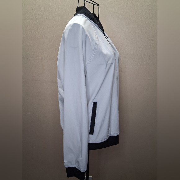 NWOT DKNY Sport Women's S Logo Bomber Jacket Ribbed Cuffs Hem Cream Black - Picture 7 of 15
